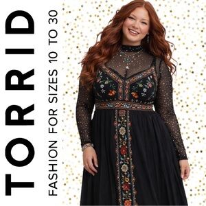 Torrid Foil Gold Star Print Semi-Sheer Mesh Mock Neck Long Sleeve Top, 1x, NEW!